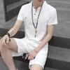 Men's Retro Chinese-Style Short Sleeve Cotton Linen Two-Piece Summer Hanfu Suit