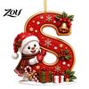 Indoor Holiday Decorations Cute Snowman Letter Christmas Ornament, 2D Flat Personalized A-Z Alphabet Clear Pattern Hanging Decor Acrylic Pendant