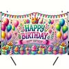 2D Happy Birthday Banner Backdrop Pastel Balloon Gift Box Party Decoration Prop