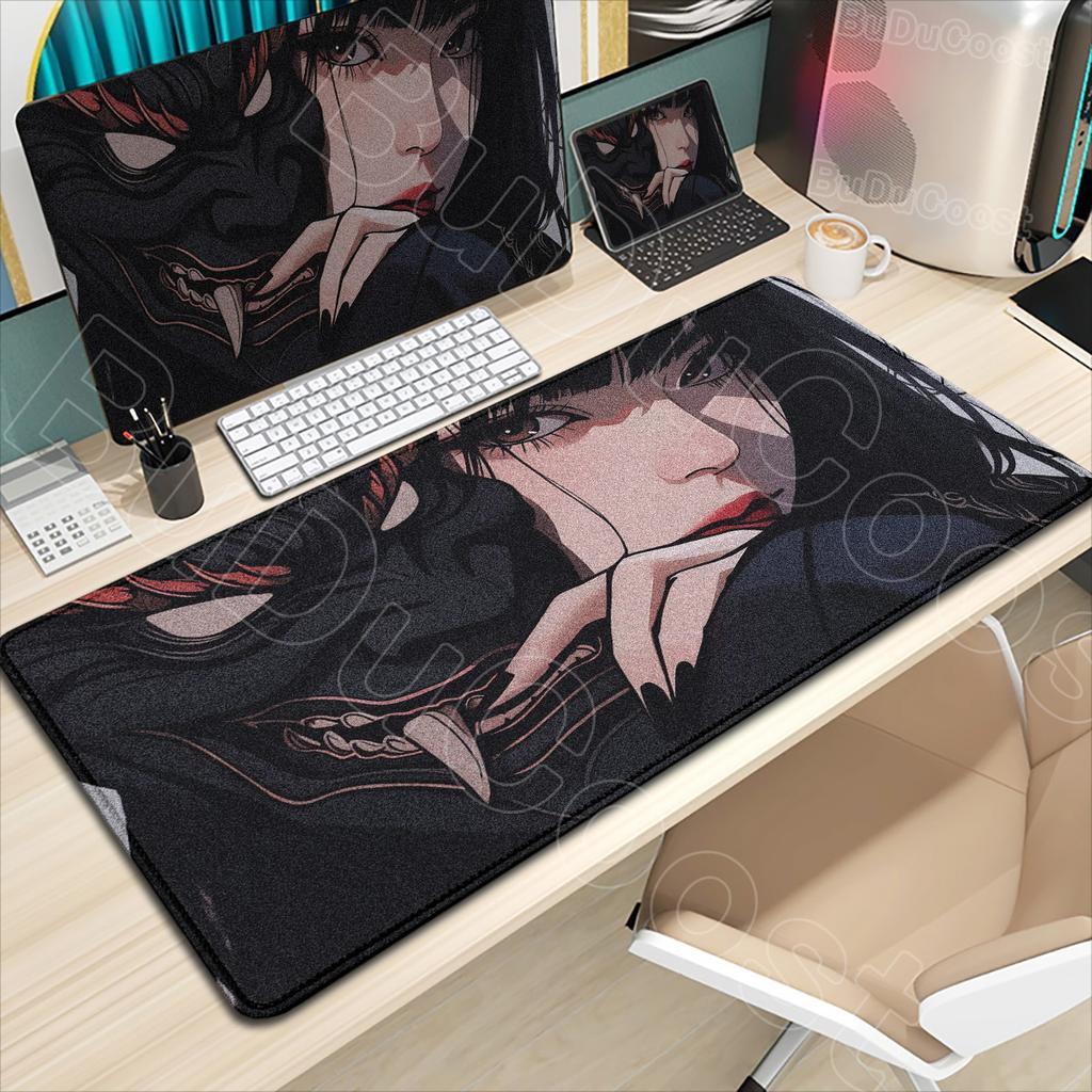 Hot Sale Devil Mask Girl Mouse Pad Anime Goth Girls Gaming Mice Mat Gamer Locking Edge Computer Mousepad Office Desk Accessories