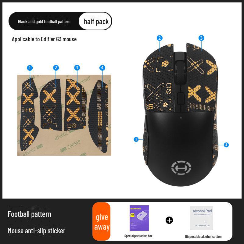 

Edifier G3/G3M Противоскользящие и впитывающие пот наклейки для мыши half pack, football pattern чёрный/золотой