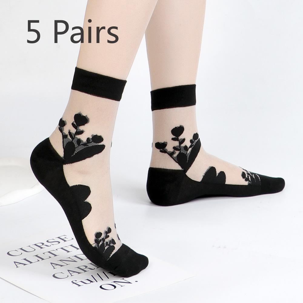 5 Paar Damen Neue Sommer Polka Dot Persönlichkeit Atmungsaktiv Schweißabsorbierend Glasseide Socken