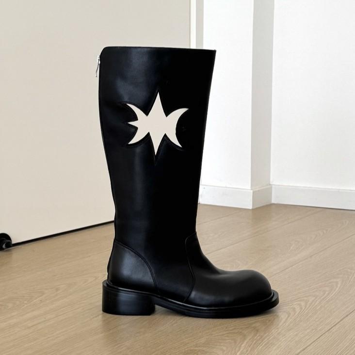 

Long boots women s super fire fashionable hollow design hollow belt thick heel knight boots 35