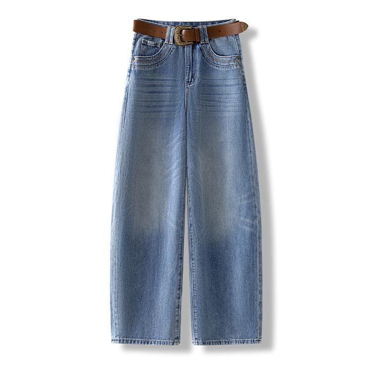 High Waist Light Blue Curved Knife Women's Jeans - Spring/Autumn 2026 Collection, Tummy Concealing Fashionable Wide-Leg Loose Fit.