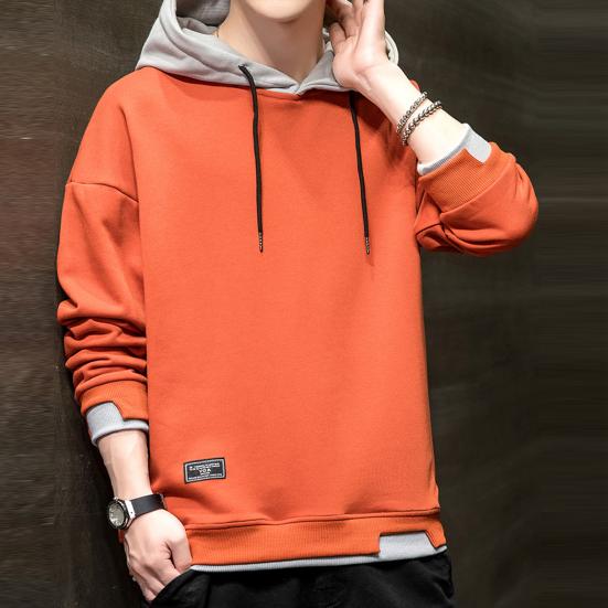 Men Autumn Hoodie Loose Hooded Contrasting Colors Hip Hop Casual Keep Warm Drawstring Korean Style Pullover Spring Hoodie Male Clothes