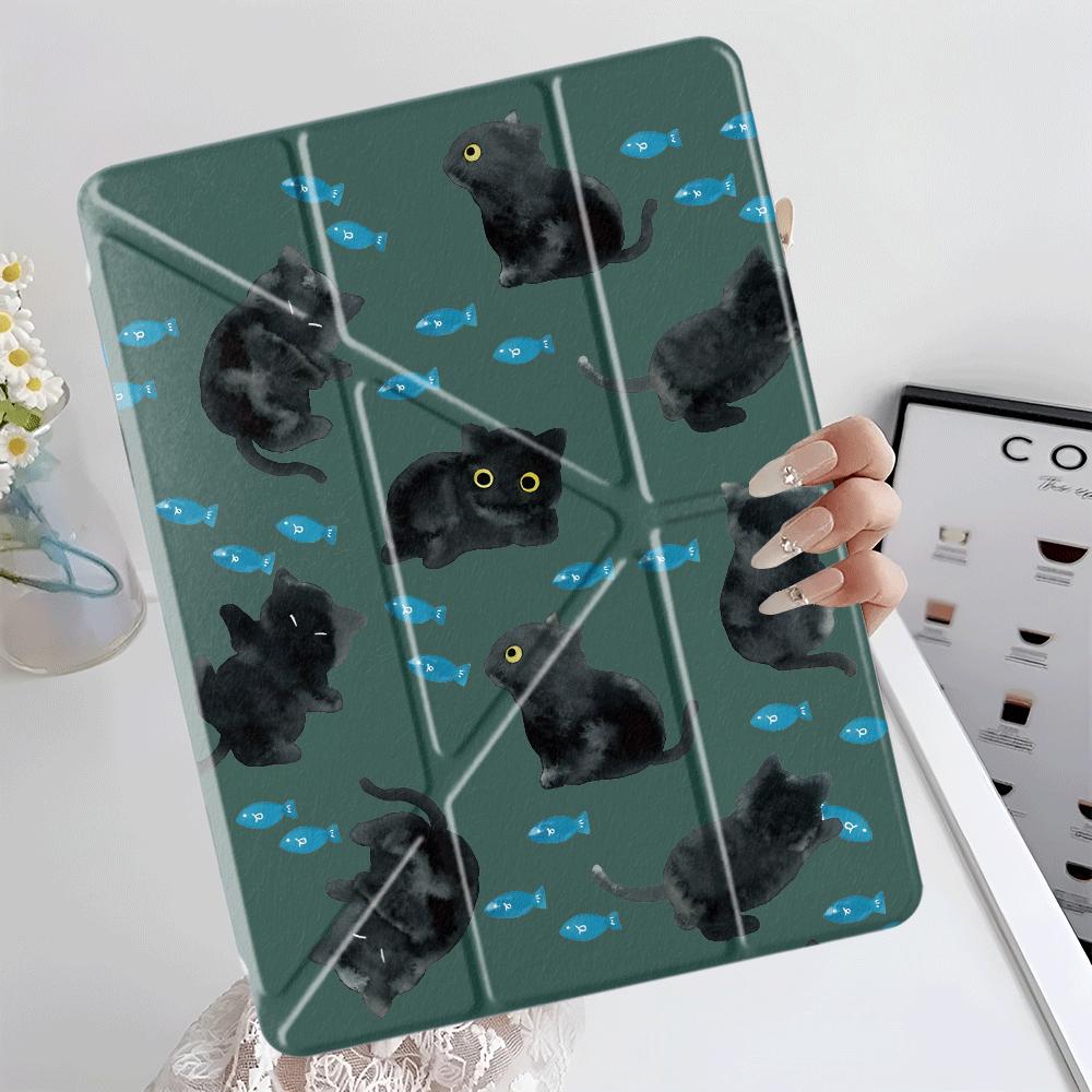 Cute Cartoon Cat Y-Fold Holder Cover Tablet Case For iPad Pro 11th 10th 9th 8th 7th 12.9inch Pro 2025 Mini 6 7 Air 4 5 M3 M2 1 2