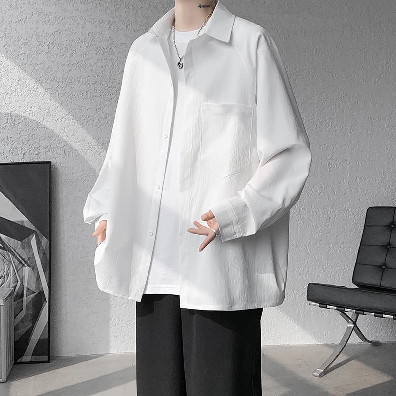 2025 Herbst Herren Retro Einfarbiges Hemd Herren Japanisches Harajuku Casual Hemd Herren Umlegekragen Button-Up Hemd Vintage Oberteile