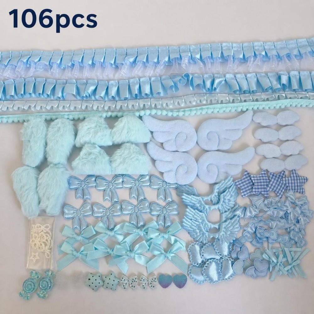 106pcs/set Lace Ribbon Ita Bag Decor Kit Wing Charms Bow Heart Ornaments Bag Decoration Kit Colorful Ears Handmade Craft Set