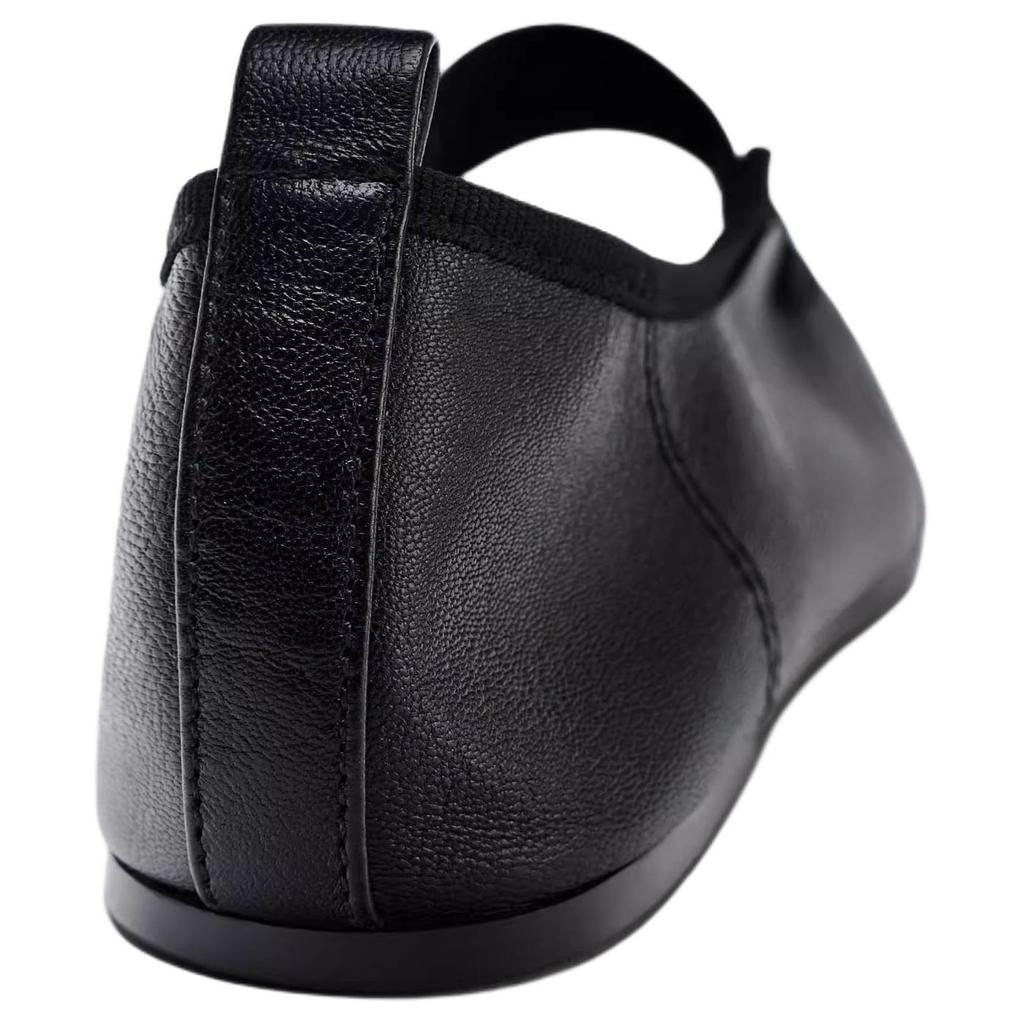 Zara Lightweight Vintage Ballet Flats Elastic Leather Round Toe Flat Mary Jane Shoes 0.5cm Women Flats Black 12541510-38
