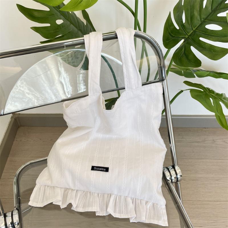 5 New Simple Rhombus Canvas Bag Lace Shoulder Bag Large Capacity Portable Tote Bag