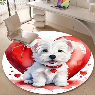 1PC Puppy Love Office Round Area Rug,  Mat Suitable ForOffice, Under Office Chairs Bedroom Living Room Home Decor, Room Deco