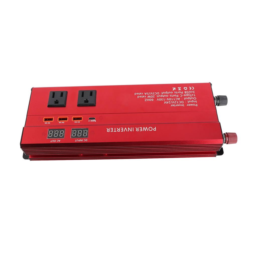 Power Inverter Modified Sine Wave 12V 24V To 60HZ 900W 3 AC Outlets 3 USB Ports 1 Type C Port for Phone Tablet