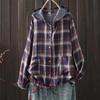 Camicette di grandi dimensioni per le donne Autunno Primavera Con cappuccio Manica lunga Monopetto Camicie a quadri Oversize Top Felpe con cappuccio da donna