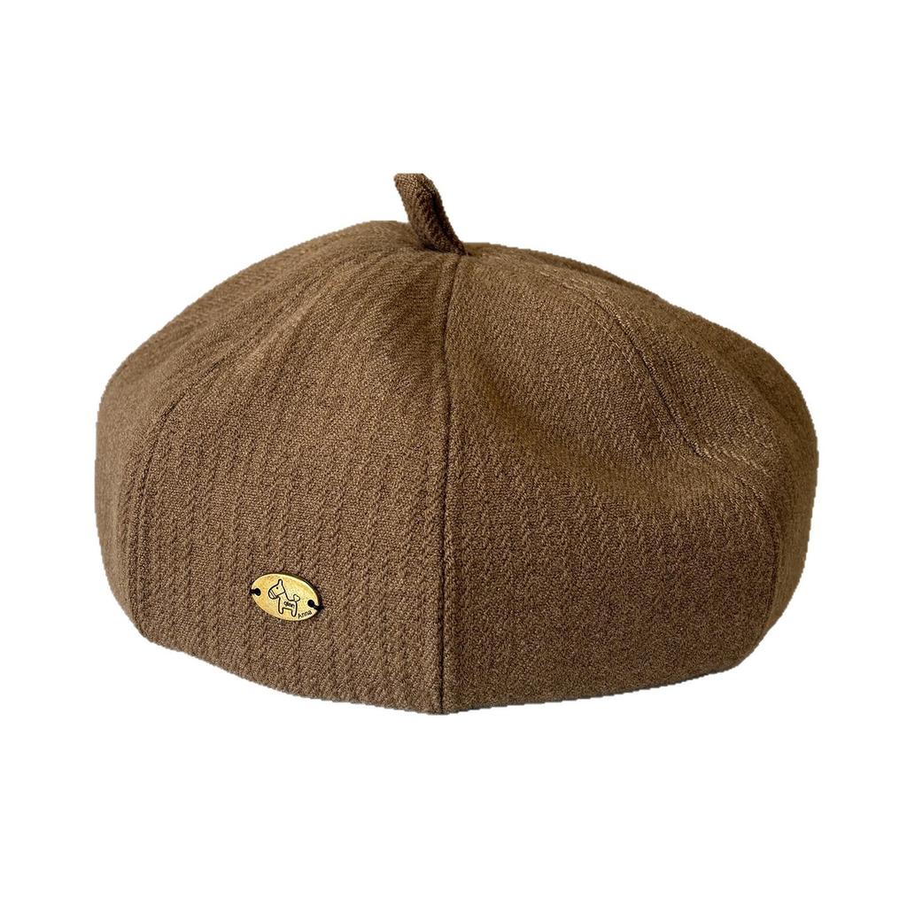 Black temperament beret female autumn and winter big head circumference showing face small painter hat retro cloud octagonal hat