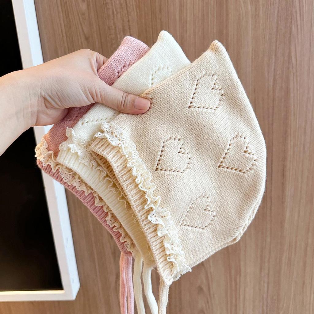 Winter Warm Newborn Fetal Hats Kids Tie Beanies Princess Lace Pointed Knitted Hat Toddler Soft Woolen Crochet Bonnet