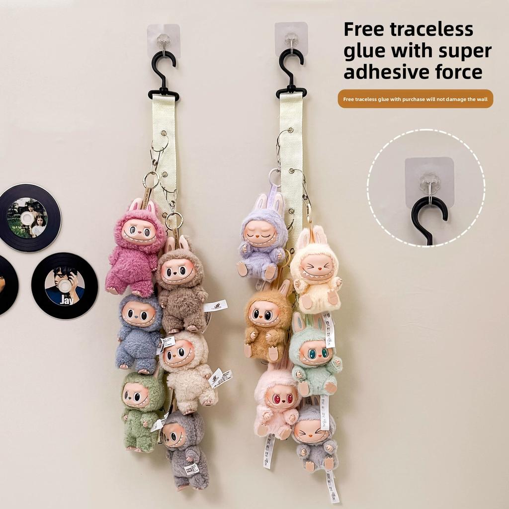 Cartoon Plush Doll Storage Strap Wall Hanging Organizer with Hooks