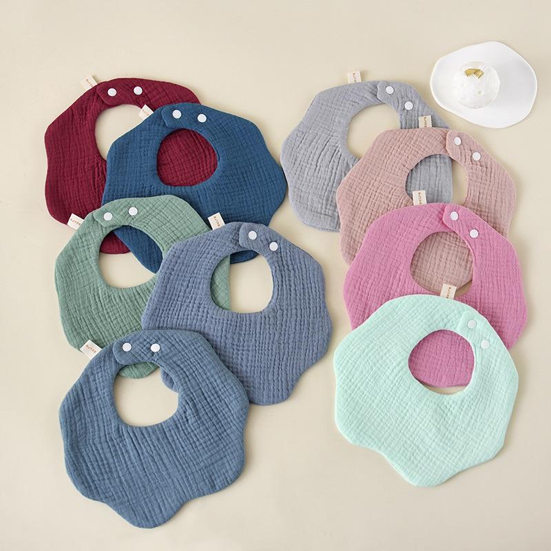 6 Layer Muslin Baby Bibs 360 Degree Rotating Drool Bibs Flower Shaped Solid Soft Skin Friendly For Infants