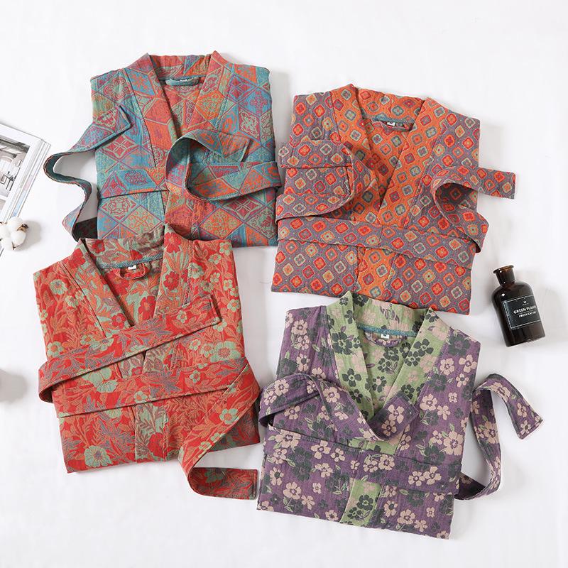 Pure Cotton Double Layer Gauze Bathrobe - Class A Spring/Summer, Thin, Water-Absorbent, Quick-Drying Yukata for Couples