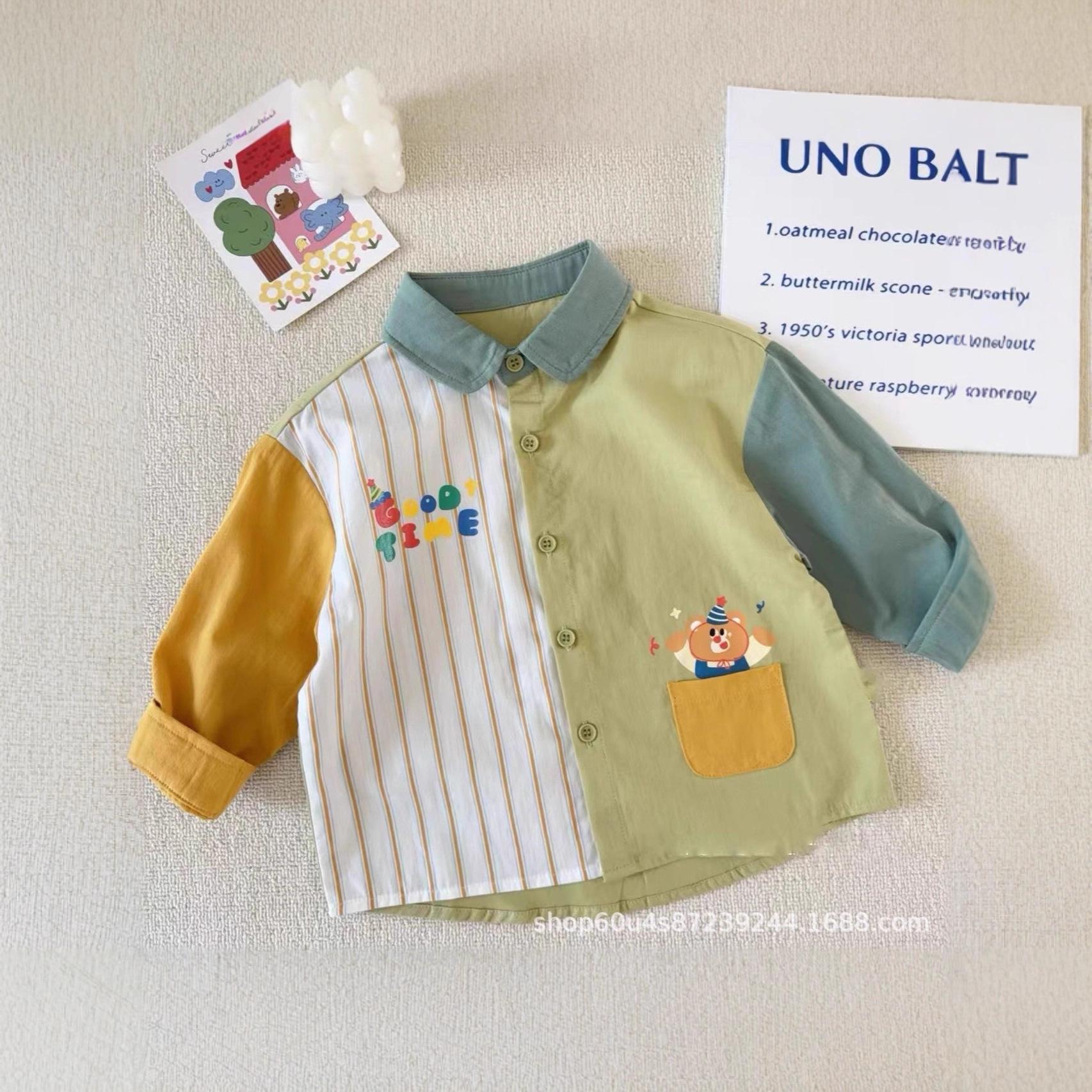 Autumn New Boys  All-Cotton Long Sleeve Shirt with Turn-Down Collar 90 cm