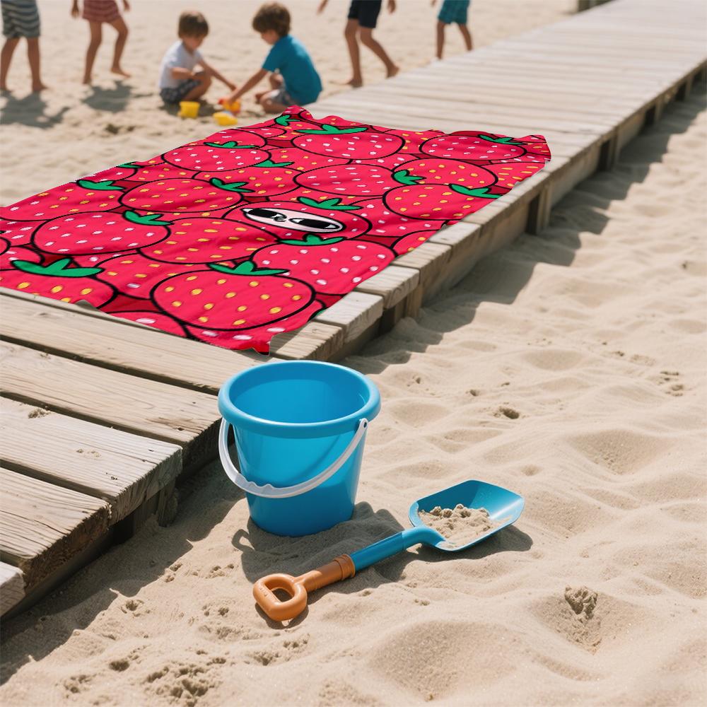 Playful Strawberry Pattern Oversized Microfiber Beach Towel Sand Proof Quick Dry, Absorbent for Swimming Pool Travel Camping