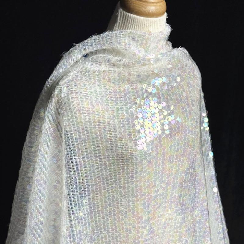 5MM Sequined Stretch Shiny Fabric, Net Transparent Gold Fabric Suitable for DIY Wedding Performance Dress Long Skirt
