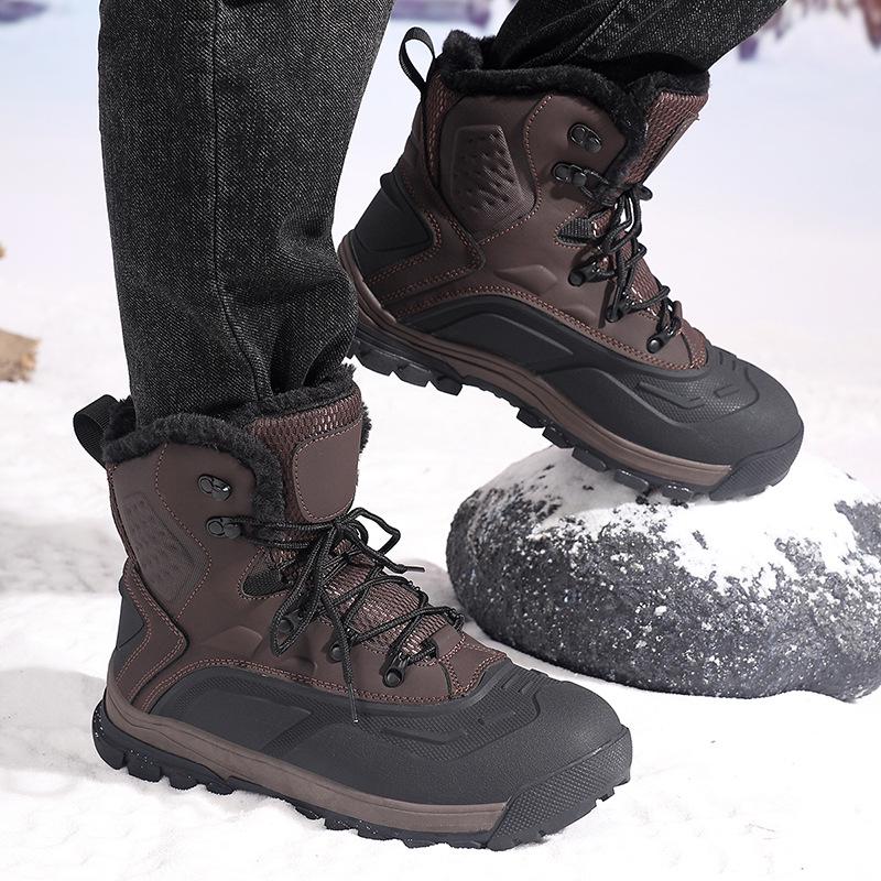 Men's 2025 Winter High-Top Plush Hiking Shoes: Non-Slip, Waterproof, Warm Cotton Footwear for Outdoors
