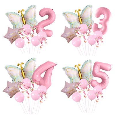 Matte Elegant Butterfly Aluminum Film Balloon Set Retro Pink Girl Birthday Party Decoration Photo Arrangement