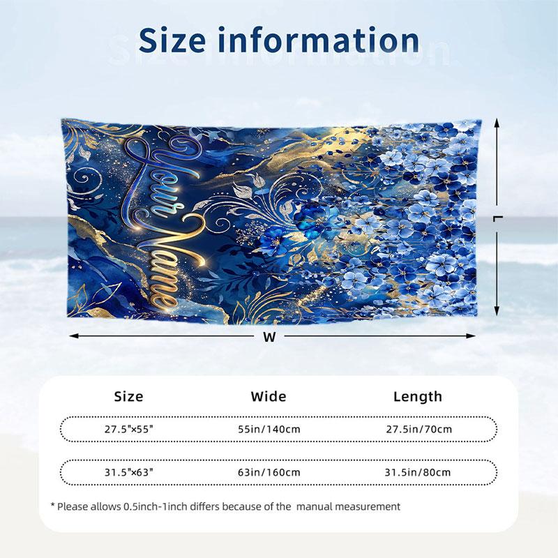 Floral Garden Theme Beach Towel Personalized Custom Name & Text Soft Quick Dry Beach Towel for Swimming Travel