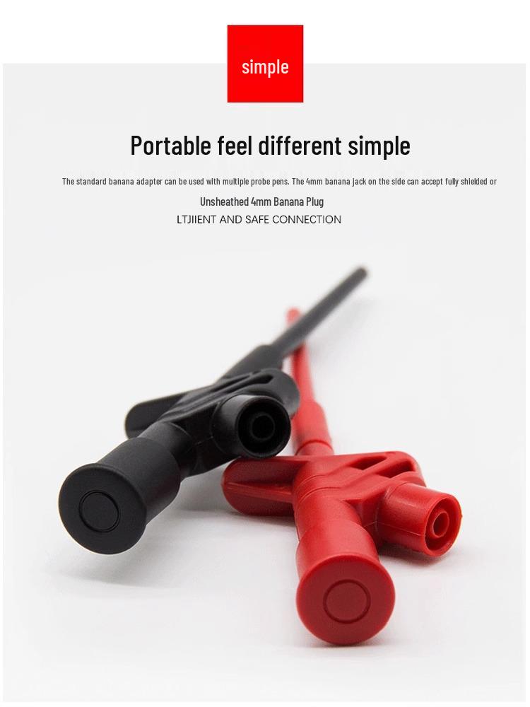 Insulated 4mm Banana Plug Multimeter Probe with Flexible High Voltage Differential Clip and Retractable Hook