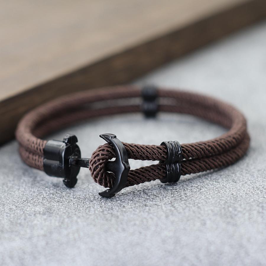 New Black Marine Anchor Bracelet For Men 4mm Bilayer Milan Rope Nautical Wrap Braclet Gifts For Him Surfing Accessories