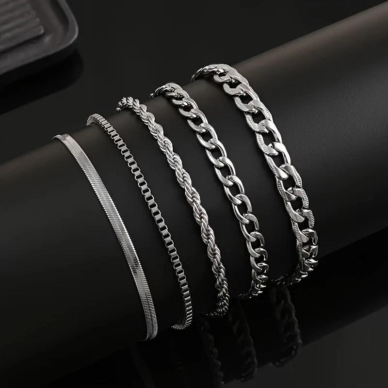 Stainless Steel Bracelet Set for Men Fashion Cuban Chain Hip Hop Titanium Steel Jewelry Trendy Accessories