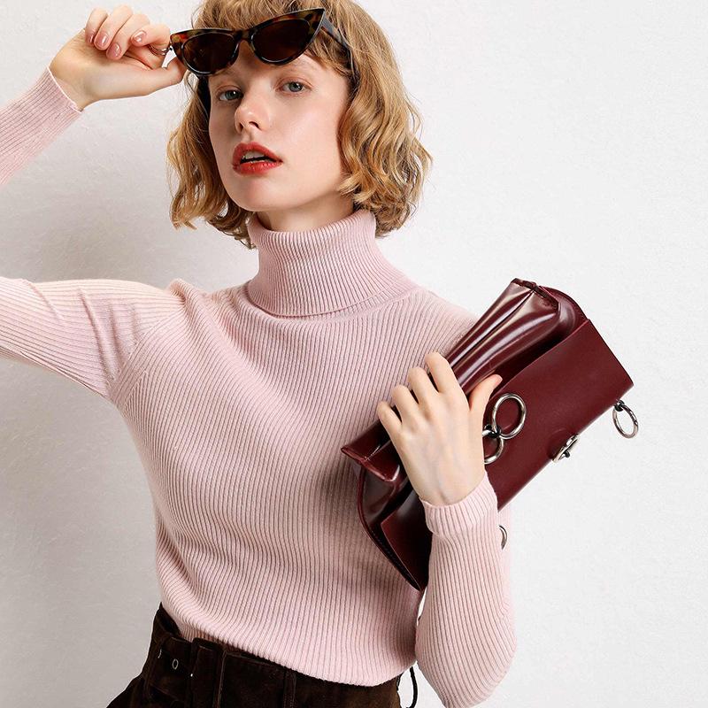 2026 Autumn Winter Women's High Neck Ribbed Knit Sweater - Thick Slim Fit Pullover