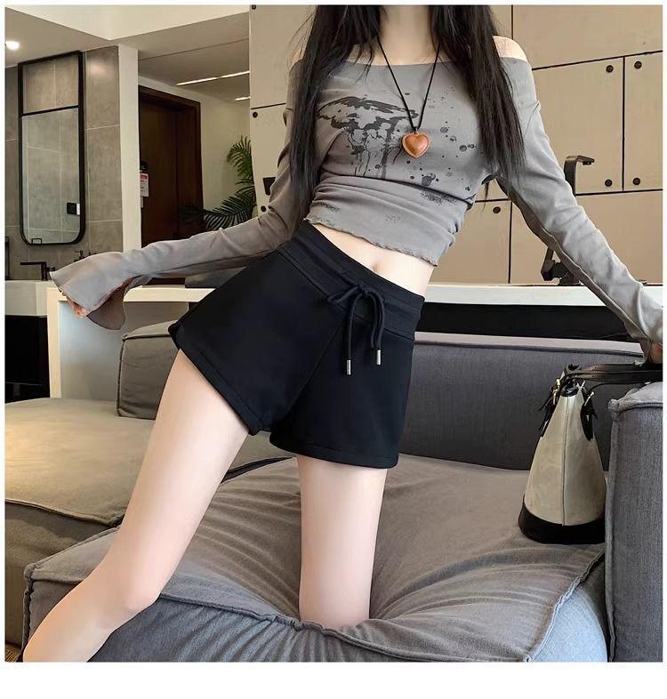 Women's Gray High-Waist A-Line Sports Shorts - 2025 Summer Petite Slit Casual Hot Pants
