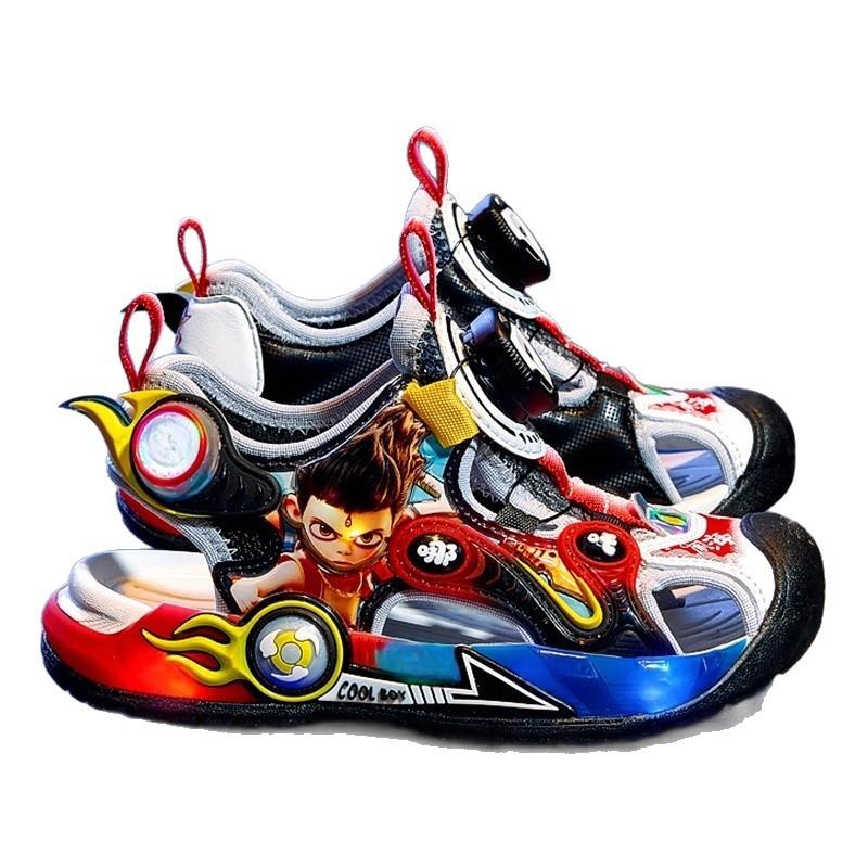 Boys Sandals Summer 2025 New Rotary Button Children's Beach Shoes Cartoon Boys Glowing Sports Sandals Tide