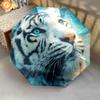 Tiger Head  Pattern, Automatic Folding Umbrella, Portable and Foldable Design, 8 Ribs, a Christmas or Birthday Gift.