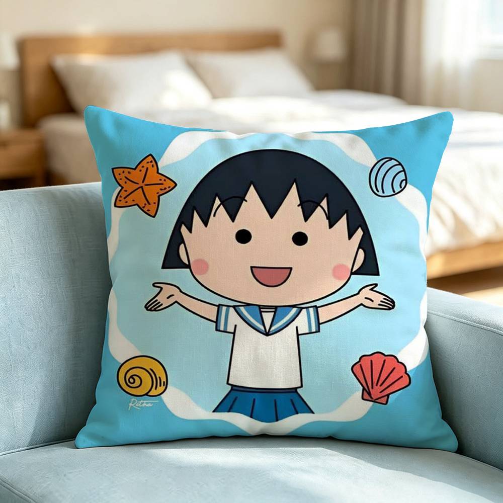 Chibi Maruko-Chan A-Anime Pillow Case Square Double-Sided Sofa Cushion Cover Bedroom Bedside Pillow Gift