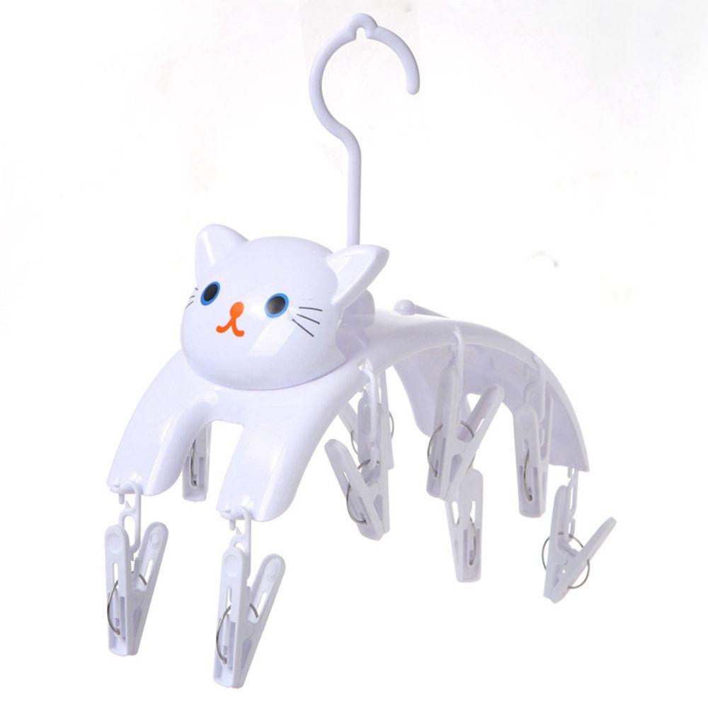 Cartoon Cat Clothes Drying Hanger Windproof Clothing Rack 10 Clips Sock Laundry Hanger Underwear Socks Holder