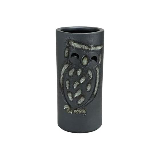 Tosato Shigaraki Ware Black Owl Umbrella Stand UM16-004