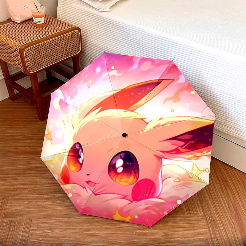 Patrón de Eevee, paraguas de plegado automático, diseño portátil y plegable, 8 varillas, un regalo de Navidad o cumpleaños.