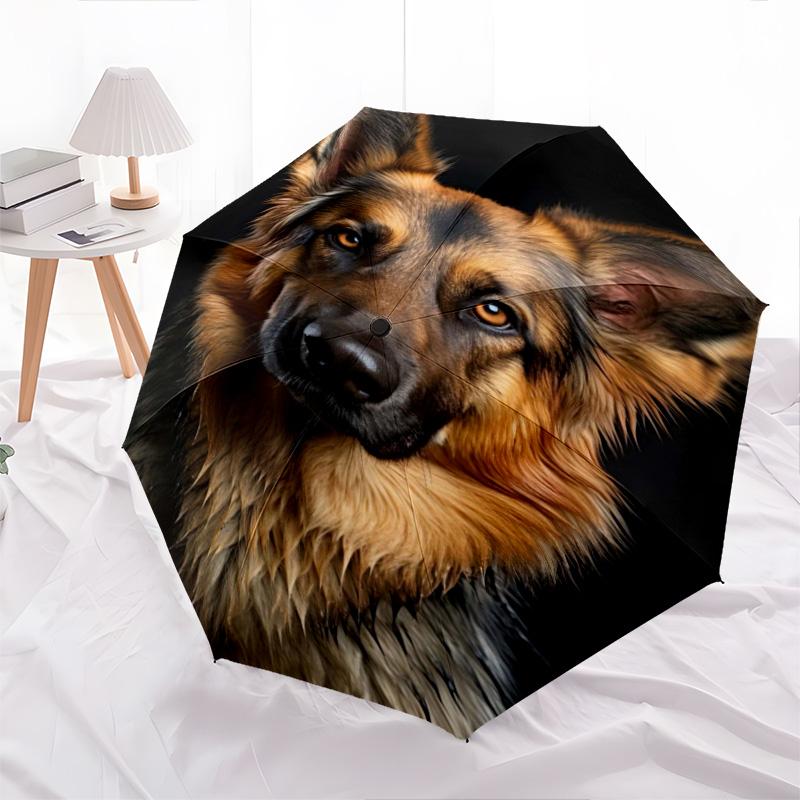 1pc Cute dog pattern Umbrella Portable Folding Umbrella Iron Frame Hole Bone Structure Outdoor Home Umbrella