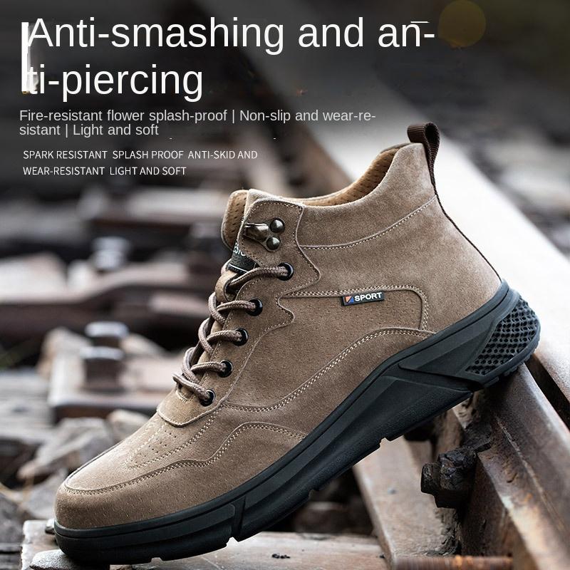 Labor Insurance Shoes Men's Anti-smashing and Anti-piercing, Four-season Anti-scalding Welder Medium Safety Shoes