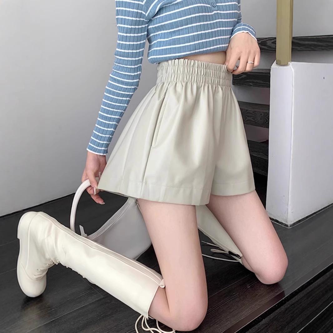 

PU Leather High Waist Slimming Wide-Leg Women s Shorts - Casual Autumn/Winter Wear 2024 4XL чорний