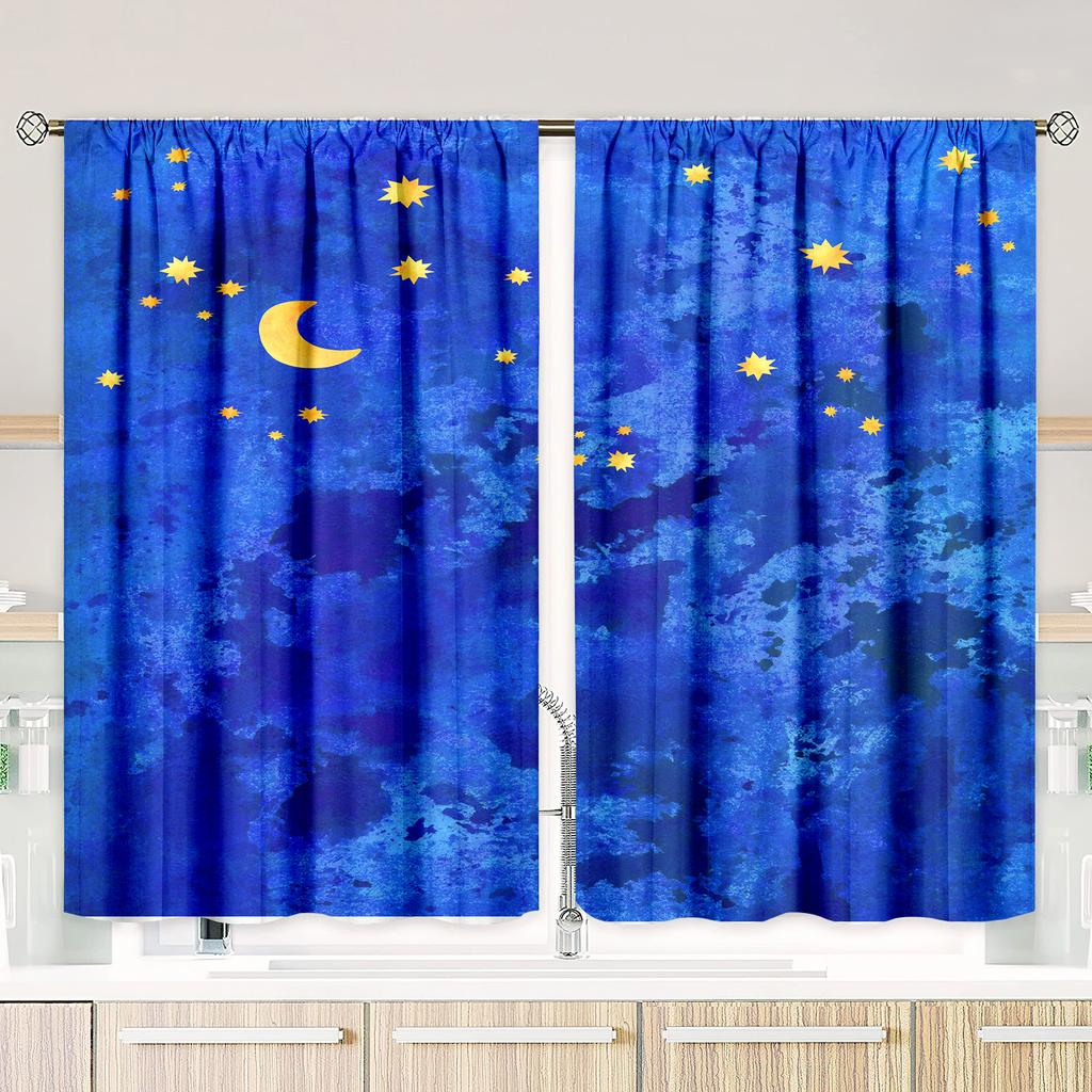 2 Pieces - Star - Printed Curtain - Polyester Material - Suitable for Bedroom, Living Room, Study Private Curtain