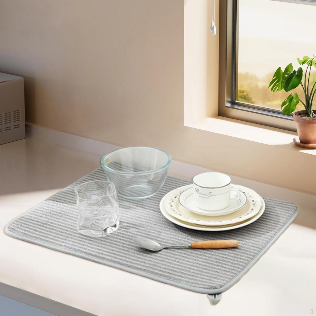 Dish Pad Absorbent Non Slip Kitchen Counter Mat for Utensils Tableware Bottle