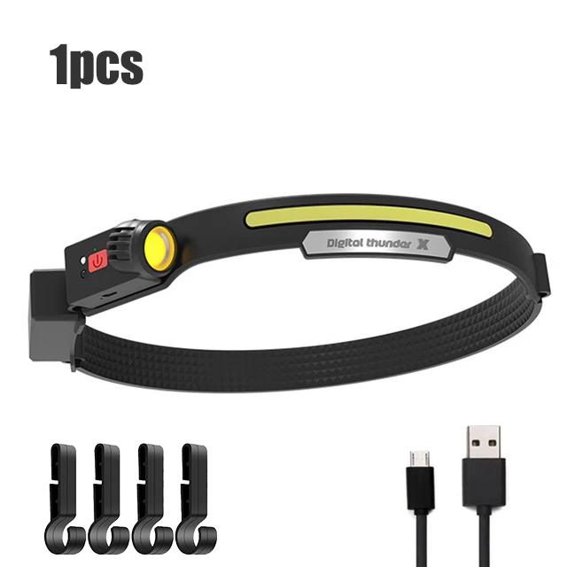 USB Rechargeable LED Headlamp COB Sensor Headlight With Built-in Battery Head Torch Outdoor Super Bright Camping Fishing Lamp