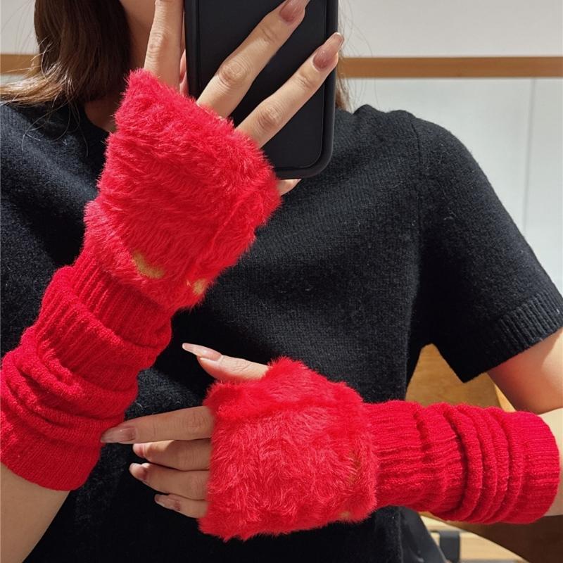 Elbow Arm Sleeves Slouchy Y2K Warm Gloves for Women Girl Casual Hand Warmers