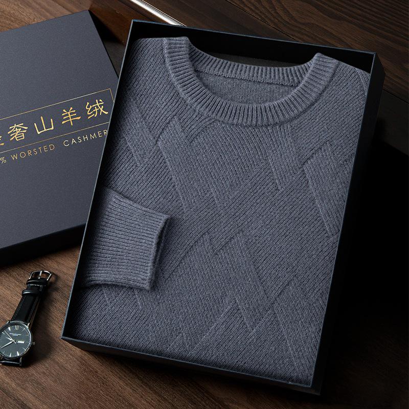 Men's Autumn/Winter Thickened Pure Cashmere Crew Neck Sweater - Business Casual Knit.