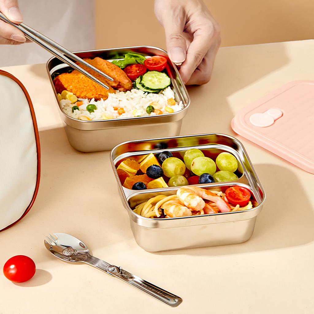 WORTHBUY 304 Stainless Steel Square Bento Lunch Box For  Kids Students Reusable Sealed Leak-proof Cold And Hot Food Container