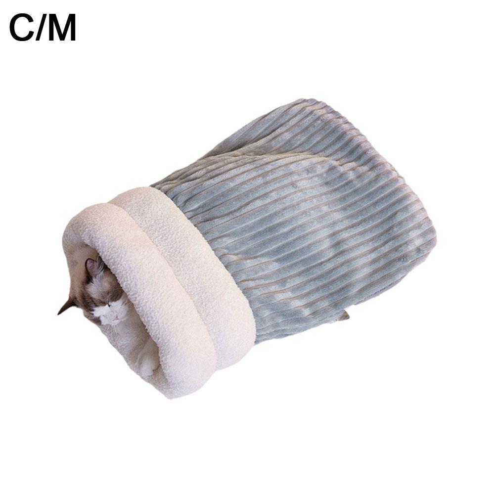 

Зимний спальный мешок для кошек, спальный мешок-гнездо из полипропилена и хлопка, полузакрытый, теплый и удобный, с большим карманом, M/L, милый