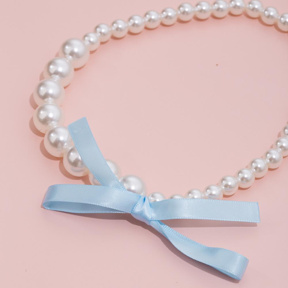 Elegant Pearl Bow Choker Necklace for Girls - White Children's Accessory